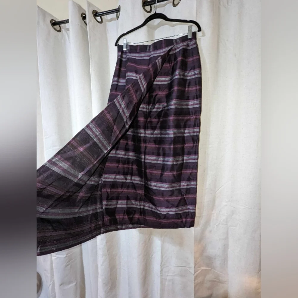 Vintage Wrap Look Purple And Gray Striped Maxi Skirt.